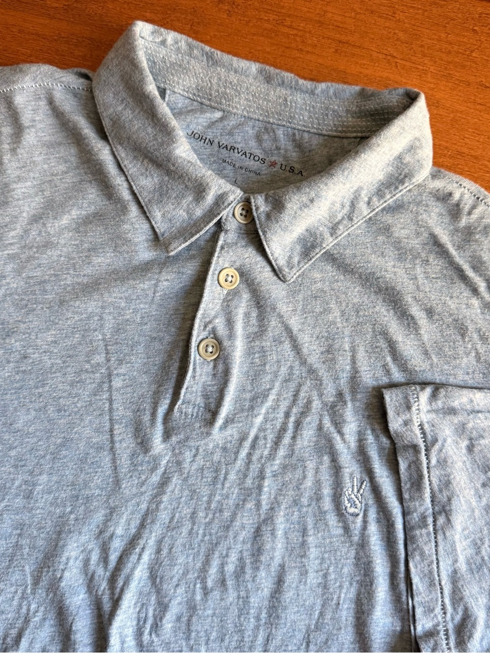 John Varvatos USA Blue Peace Sign Polo Shirt Short Sleeve - L